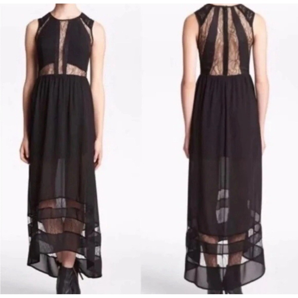 ASTR‎ Lace Inset Maxi Dress Black Size Medium Sleeveless Hi Low Hem